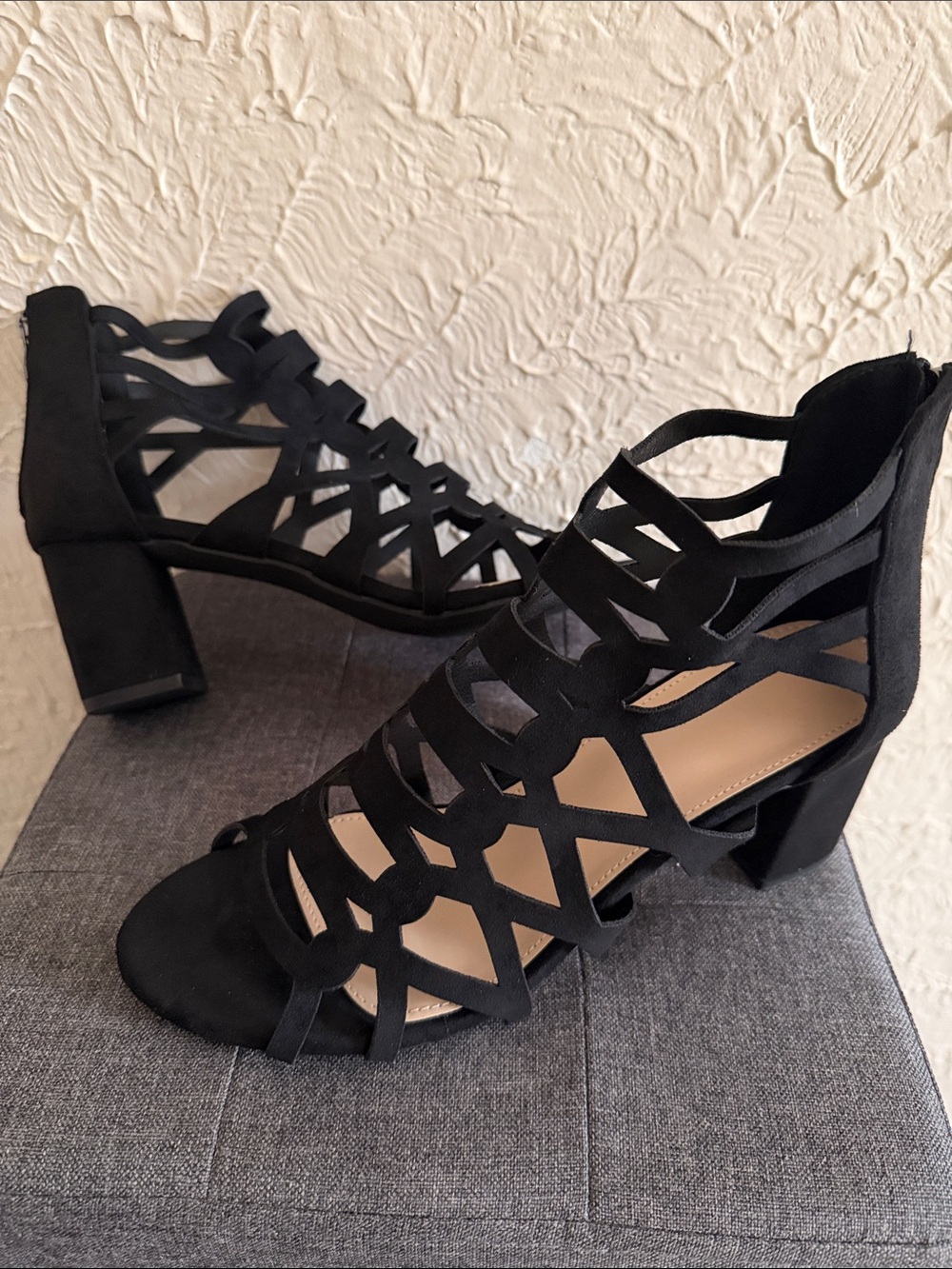 Black Strappy Block Heel Sandals - Women